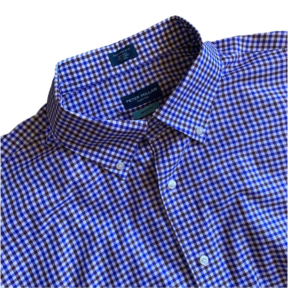 Peter Millar Button Down Microplaid Egyptian Cotton Long Sleeve Shirt XXL